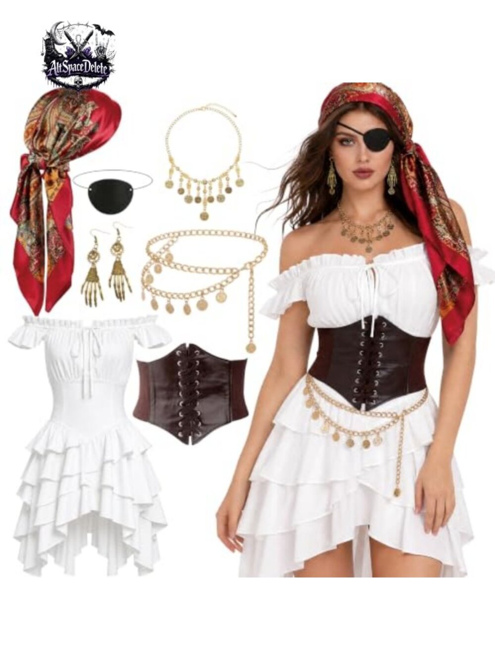 Pirate Costume Renaissance Dress Off-Shoulder Ruffle Cosplay Halloween
